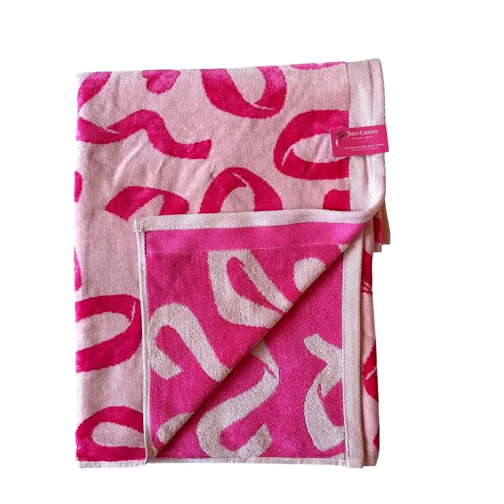 Juicy Couture Pink Bows Hearts Towel Set- 2 Hand & 2 Bath Towels Cotton NEW